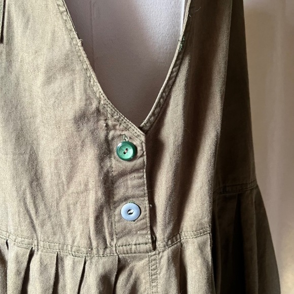 Vintage Express Olive Cotton Utility Midi Dress Oversized Pockets Womens M - Picture 7 of 8